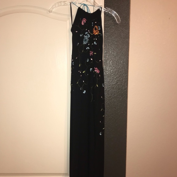 BCBG Floral Embroidered Maxi Halter Dress-Keyhole - Picture 6 of 8